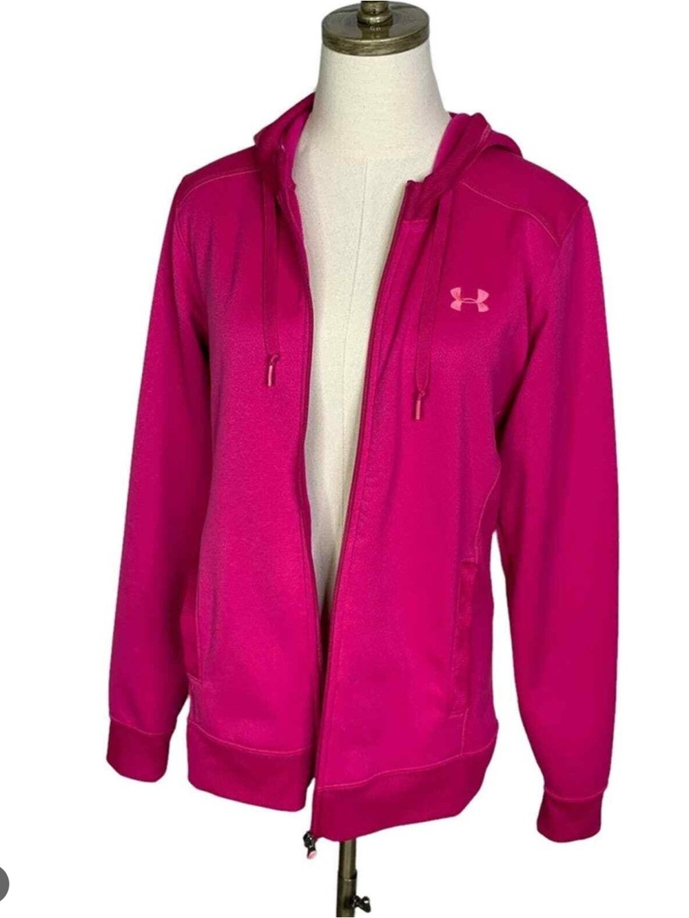 Women’s Under Armour Full-Zip Fleece Hoodie, dark pink/fuschia, size Medium, EUC